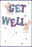 Radiating joy and reassuring optimism, this illustrated get well card feels like a little piece of sunshine delivered straight from the heart of Harmondsworth. The scene is filled with playful energy as a lovable teddy bear, soft and inviting, perches atop the bold, colourful letters spelling 'Get Well,' while an eager puppy nestles and balances below-each character so full of personality and genuine cheer that they seem to leap from the page. The vibrant hues of indigo and teal, set against a creamy white background, lend brightness and positivity, much like the uplifting scenery around Harmondsworth's tranquil churchyard. Sprinkled over the card, stars shimmer in varying blues and purples, creating a whimsical sense of hope and renewal-perfect for sending comfort to someone recovering nearby. The artist's attention to soft fur textures and expressive eyes mirrors the thoughtful craftsmanship found in a hand-tied bouquet from a local Harmondsworth florist. This card is more than just a get well message; it's a gentle, tangible symbol of care, sure to lift any recipient's spirits and wrap them in kindness during their healing journey.